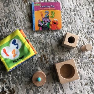 Lovevery pincer and haba puzzle car and 2 books